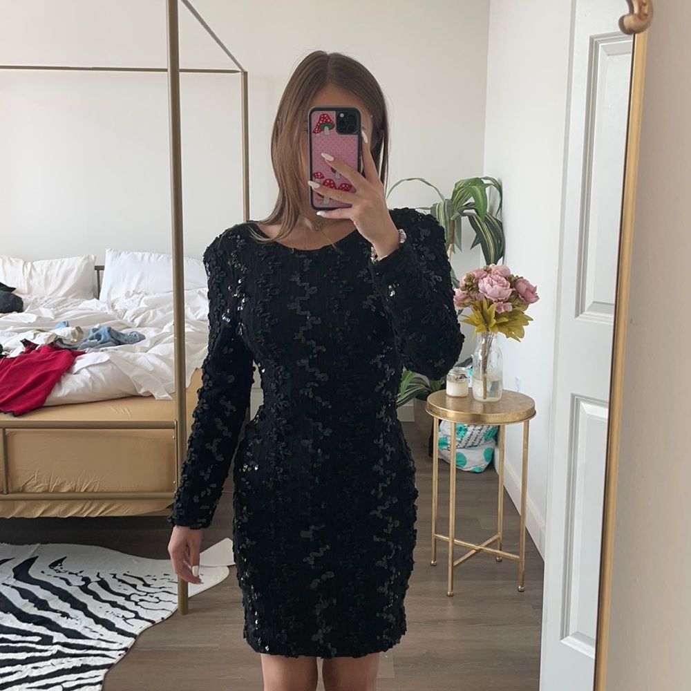 Black Mid Length Sequin Dress ♡